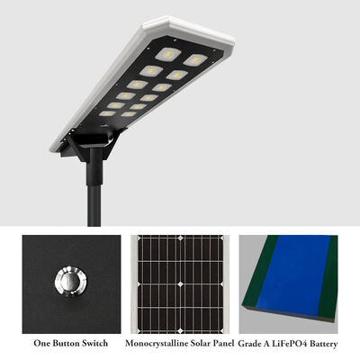 Solar Street Lights with solar panels and integrated battery system providing illumination for streets parks and pathways
