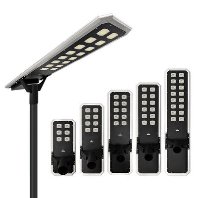 Solar Street Lights with solar panels and integrated battery system providing illumination for streets parks and pathways
